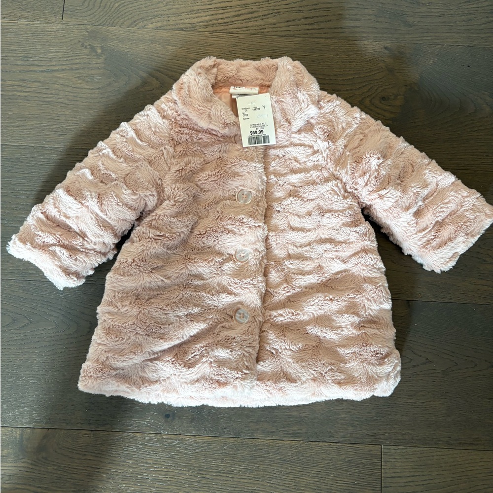 Nula Bug brand dusty pink girls fur coat 12M NWT ret $85usd